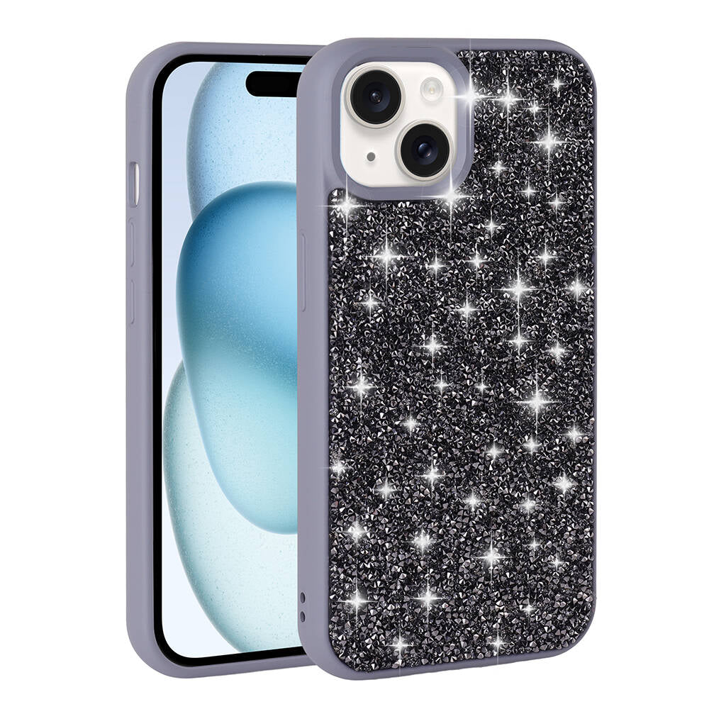 Apple iPhone 15 Plus Kılıf Parlak Taşlı Tasarım Zore Pırlanta Kapak Lila