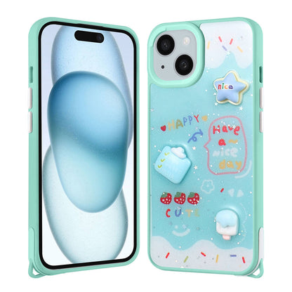 Apple iPhone 15 Plus Kılıf Parlayan Simli Kabartma Figürlü Zore Cevze Kapak Mor Ayı