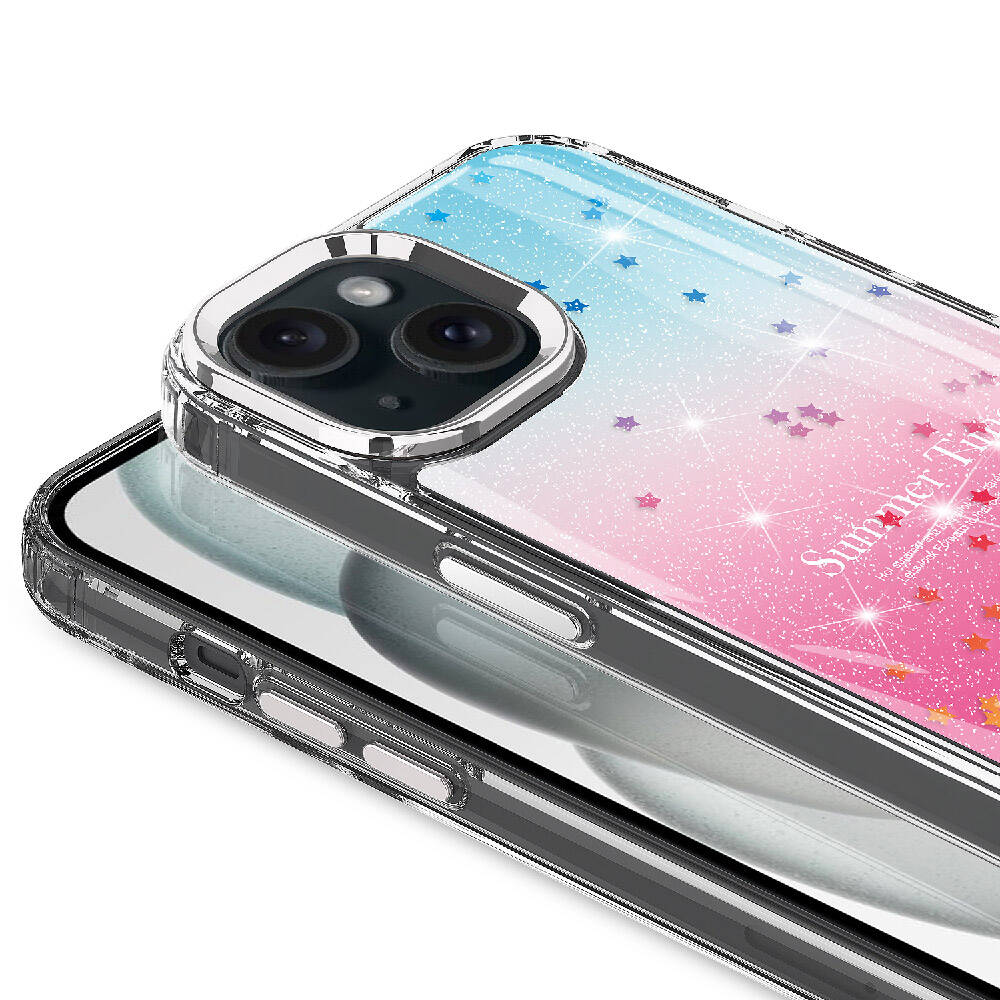 Apple iPhone 15 Plus Kılıf Simli Desenli Parlak Zore Task Kapak Mavi