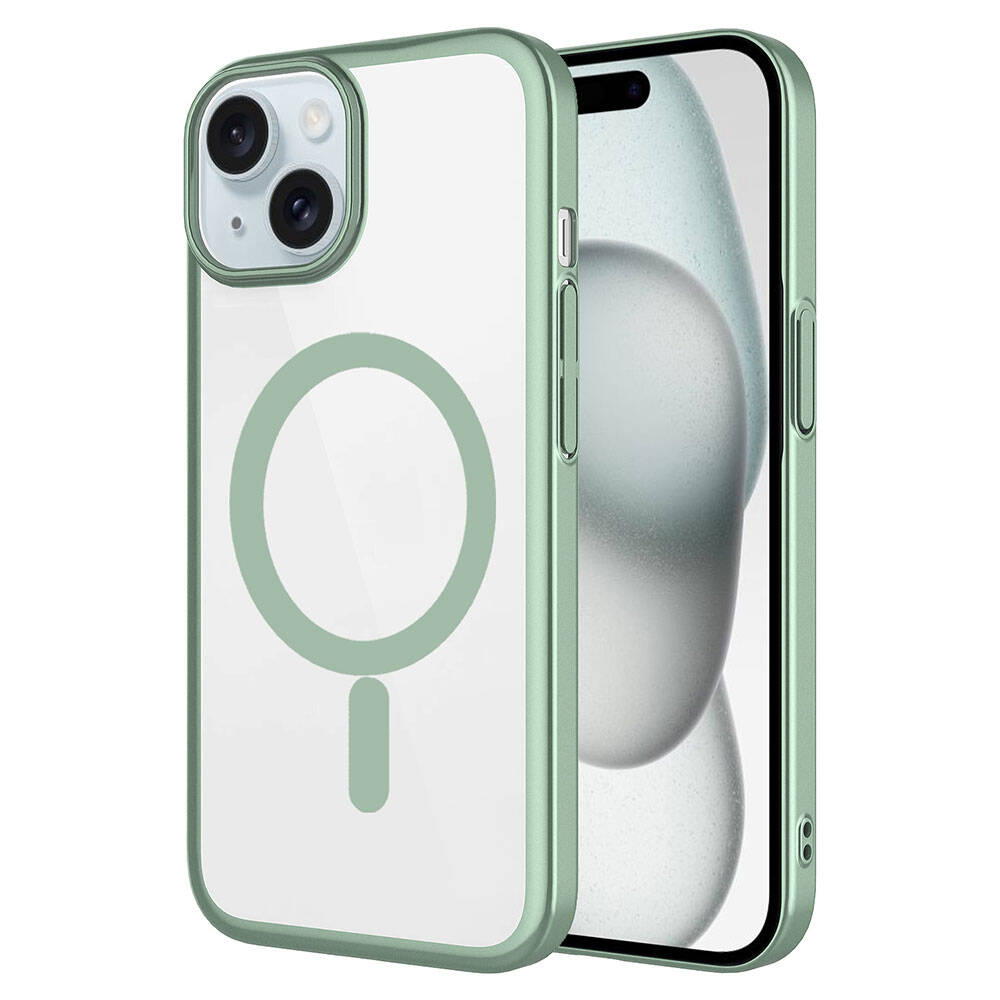 Apple iPhone 15 Plus Kılıf Wireless Şarj Özellikli Sert PC Zore Mat Riksos M-safe Kapak Gümüş