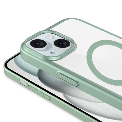 Apple iPhone 15 Plus Kılıf Wireless Şarj Özellikli Sert PC Zore Mat Riksos M-safe Kapak Yeşil