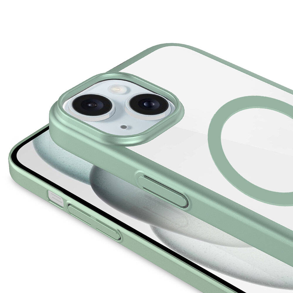 Apple iPhone 15 Plus Kılıf Wireless Şarj Özellikli Sert PC Zore Mat Riksos M-safe Kapak Gümüş