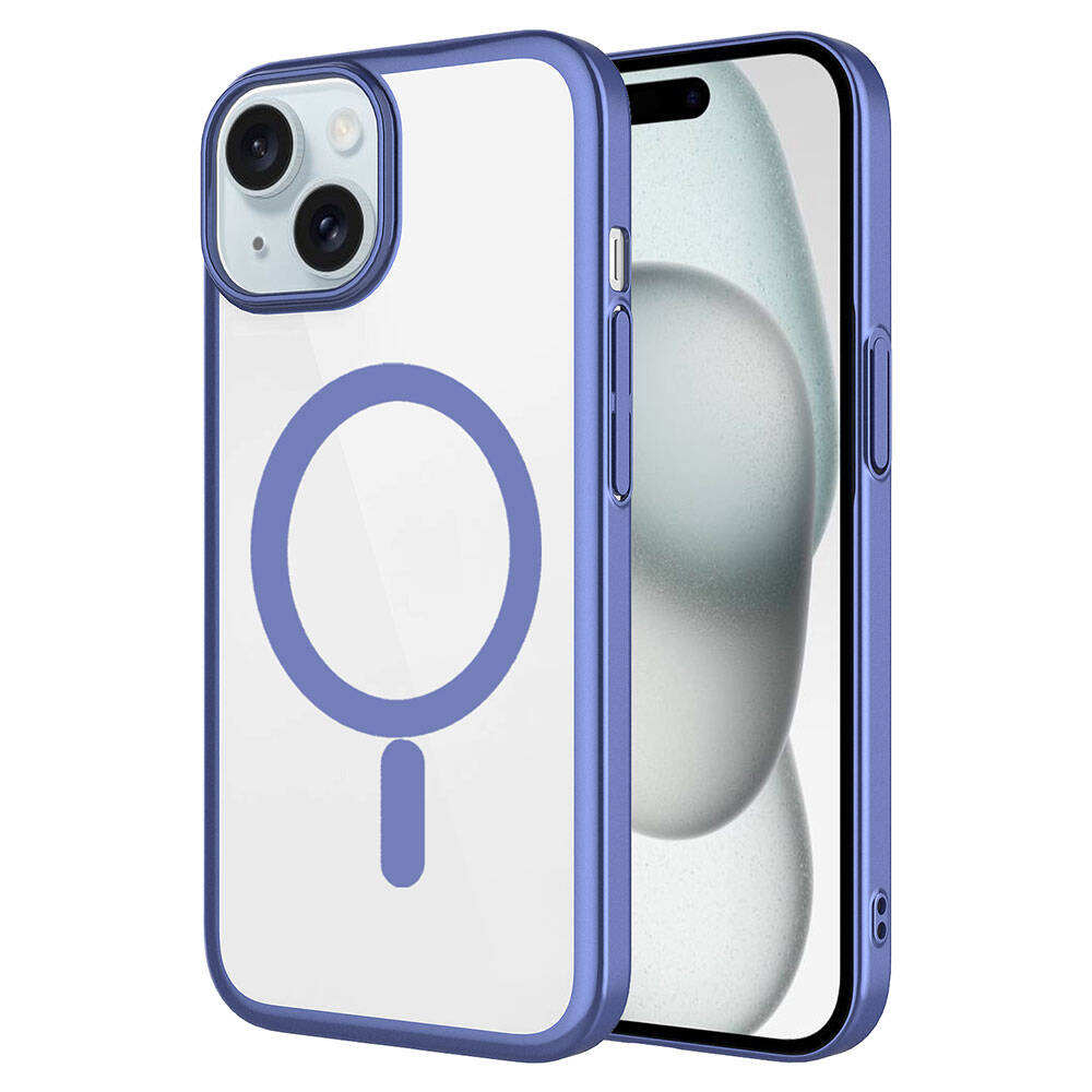Apple iPhone 15 Plus Kılıf Wireless Şarj Özellikli Sert PC Zore Mat Riksos M-safe Kapak Mavi