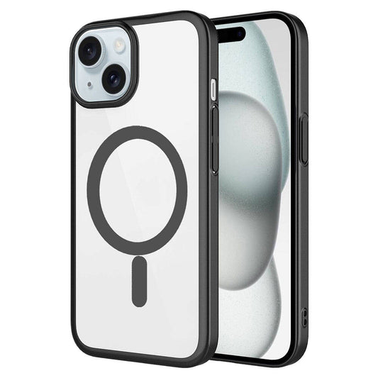 Apple iPhone 15 Plus Kılıf Wireless Şarj Özellikli Sert PC Zore Mat Riksos M-safe Kapak Siyah