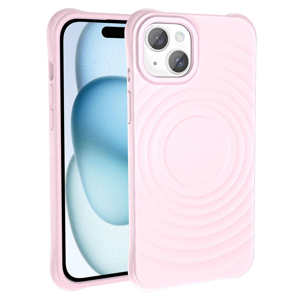 Apple iPhone 15 Plus M-safe Şarj Özellikli Airbagli Mat Görünümlü Zore Hepi Kapak Pembe Açık