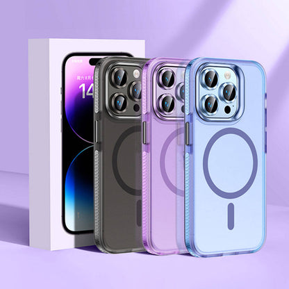 Apple iPhone 15 Pro Kılıf Airbagli M-safe Wireless Şarj Özellikli Lens Koruyuculu Zore Klaptika Kapak Gri