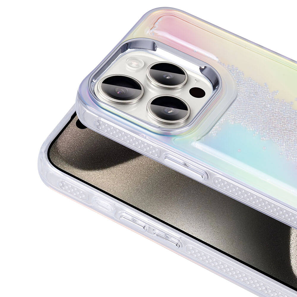 Apple iPhone 15 Pro Kılıf Airbagli Renkli Arka Yüzey Boncuk Tasarımlı Zore Kumul Kapak Pembe