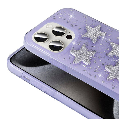 Apple iPhone 15 Pro Kılıf Airbagli Simli Arka Yüzey Zore Işıltı Silikon Kapak Beyaz-Yıldız