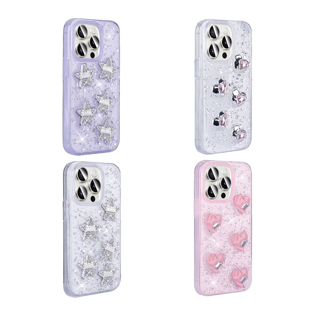 Apple iPhone 15 Pro Kılıf Airbagli Simli Arka Yüzey Zore Işıltı Silikon Kapak Lila