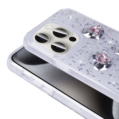 Apple iPhone 15 Pro Kılıf Airbagli Simli Arka Yüzey Zore Işıltı Silikon Kapak Beyaz-Yıldız