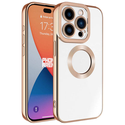 Apple iPhone 15 Pro Kılıf Kamera Korumalı Logo Gösteren Zore Omega Kapak Rose Gold