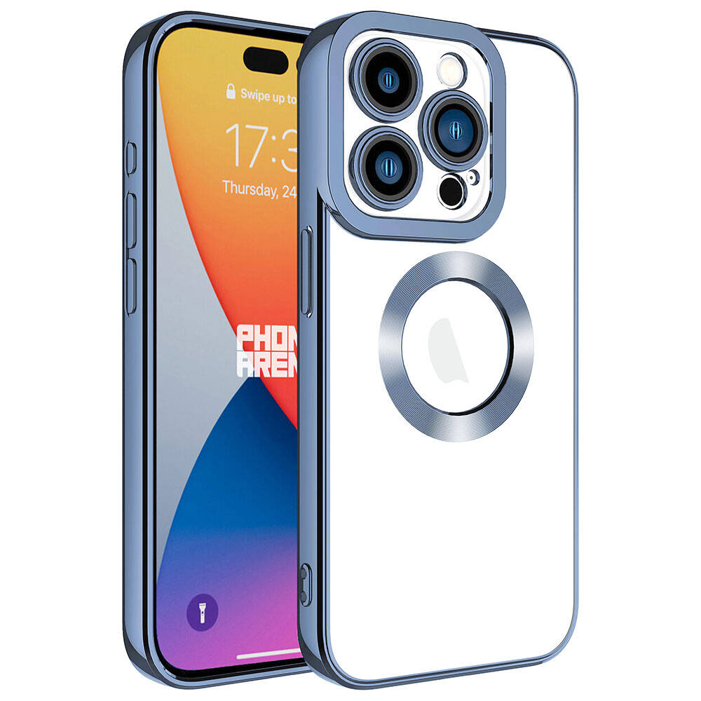 Apple iPhone 15 Pro Kılıf Kamera Korumalı Logo Gösteren Zore Omega Kapak Sierra Mavi