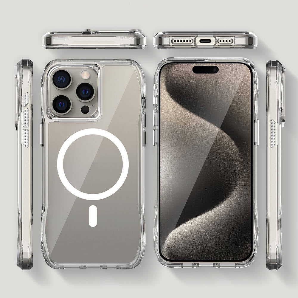 Apple iPhone 15 Pro Kılıf M-safe Şarj Özellikli Airbagli Şeffaf Zore İncek Kapak Şeffaf