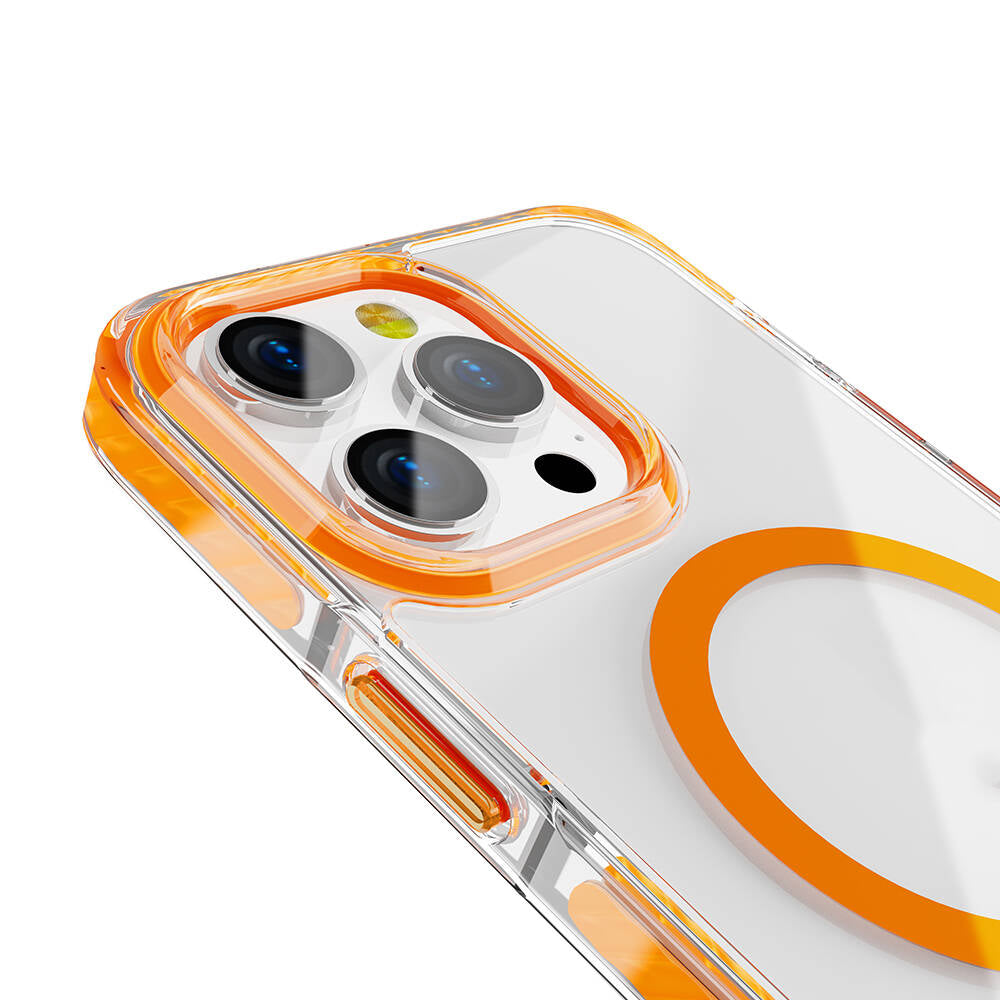 Apple iPhone 15 Pro Kılıf M-safe Şarj Özellikli Airbagli Takılabilir Askı Aparatlı Zore Nana Kapak Turuncu