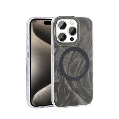 Apple iPhone 15 Pro Kılıf M-safe Şarj Özellikli Fırça Boya Desenli Zore Palet Kapak Pembe