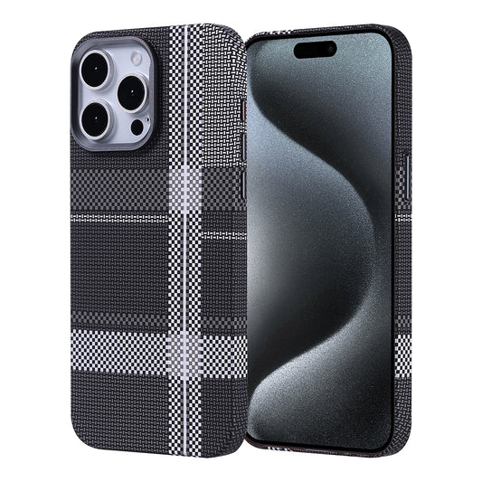 Apple iPhone 15 Pro Kılıf M-safe Şarj Özellikli Karbon Fiber Görünümlü Zore Nekst Kapak Gri-Siyah