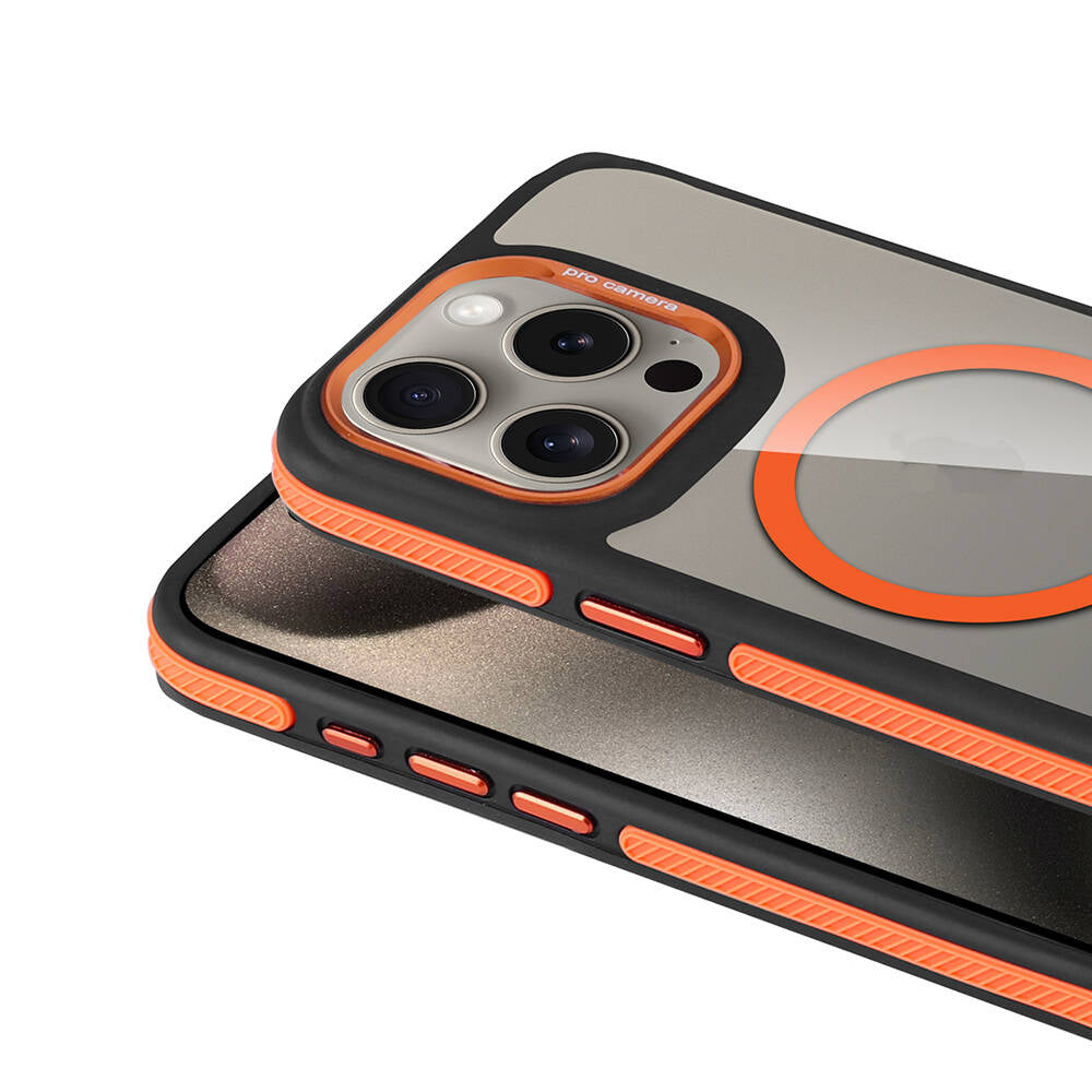 Apple iPhone 15 Pro Kılıf M-safe Şarj Özellikli Mat Görünümlü Zore Solo Kapak Turuncu