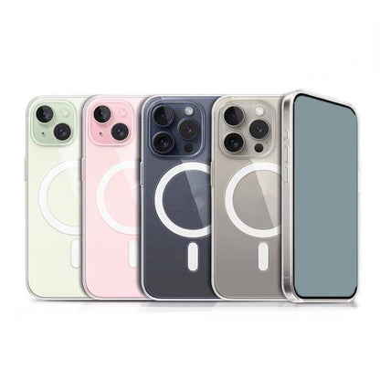 Apple iPhone 15 Pro Kılıf M-safe Şarj Özellikli Şeffaf Sert PC Zore Embos Kapak Renksiz