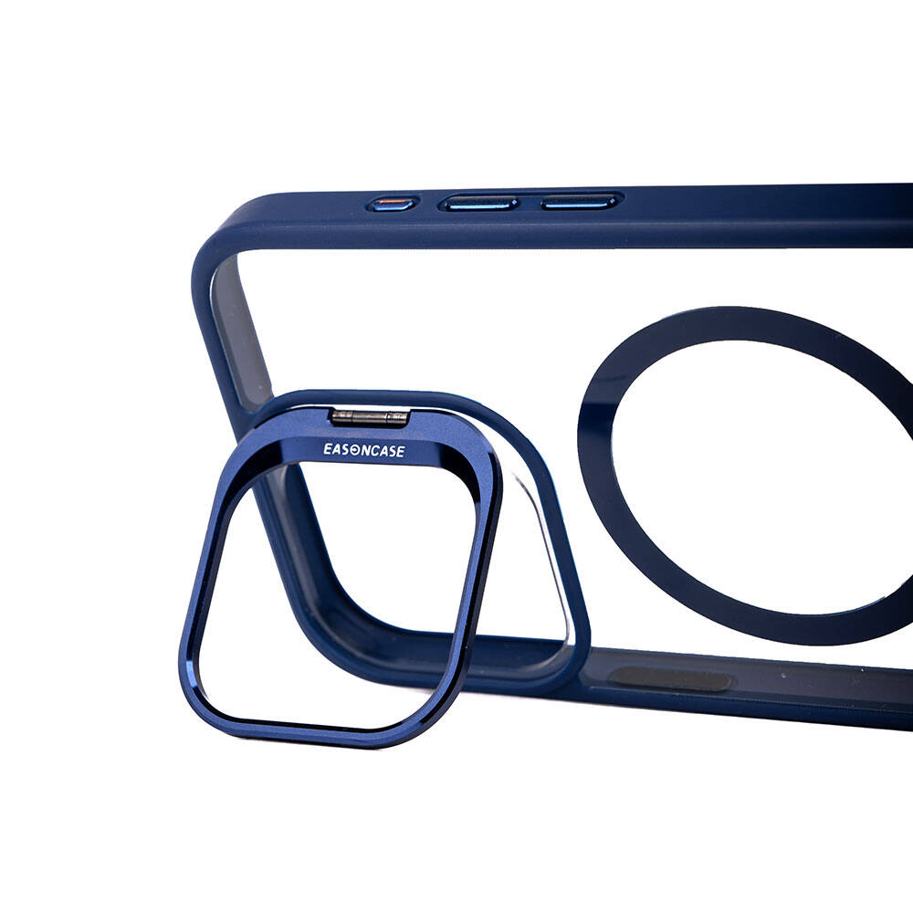 Apple iPhone 15 Pro Kılıf M-safe Şarj Özellikli Standlı Zore M-safe Klon Lensli Kapak Gri