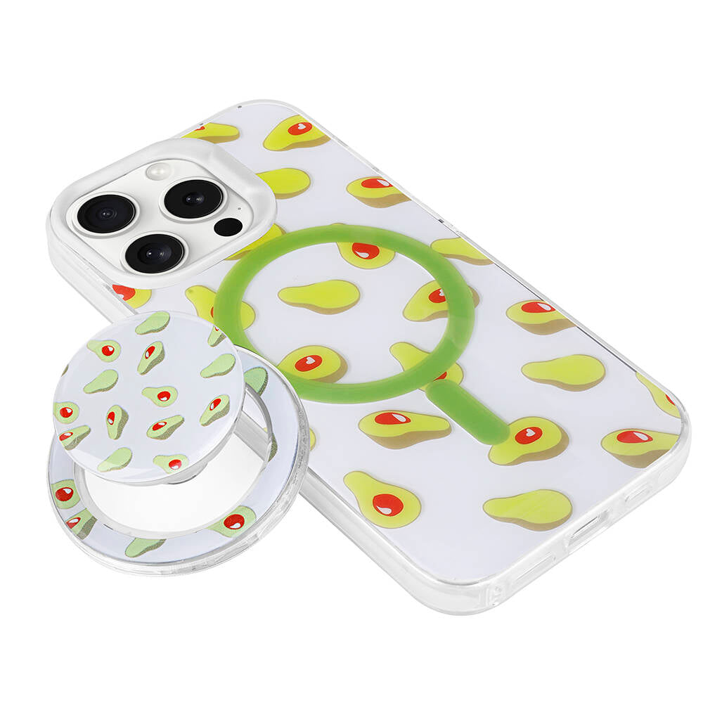 Apple iPhone 15 Pro Kılıf M-safe Şarj Özellikli Tak-Çıkar Pop Soketli Zore Tiktok Kapak Pembe Koyu