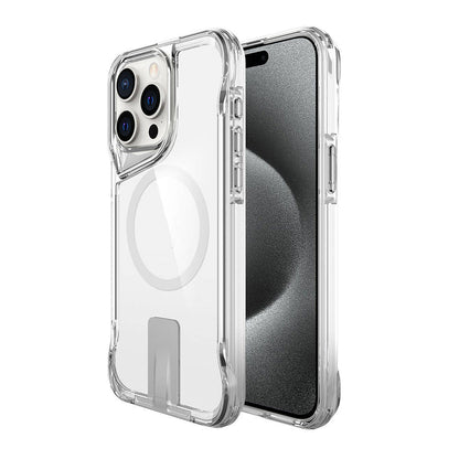 Apple iPhone 15 Pro Kılıf M-safe Şarj Özellikli Zore T-Max Standlı Kapak Renksiz