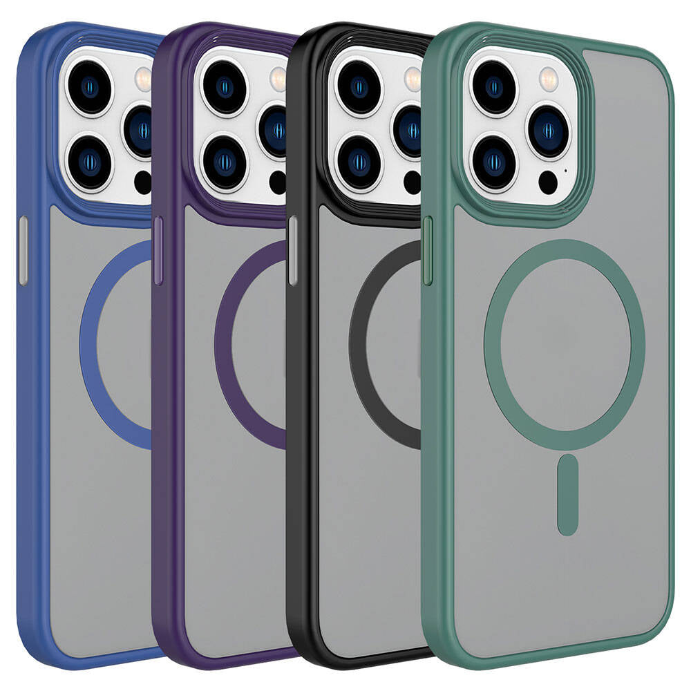 Apple iPhone 15 Pro Kılıf Mat Arka Yüzey Wireless Şarj Özellikli Zore Flet M-safe Kapak Beyaz