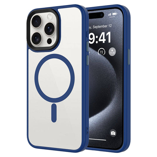 Apple iPhone 15 Pro Kılıf Mat Arka Yüzey Wireless Şarj Özellikli Zore Flet M-safe Kapak Midnight