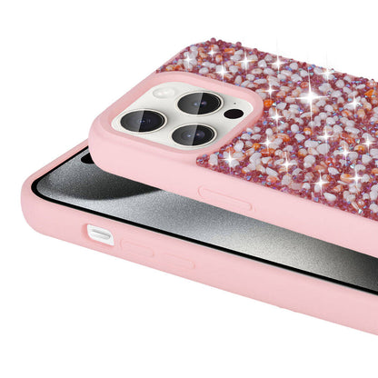 Apple iPhone 15 Pro Kılıf Parlak Taşlı Tasarım Zore Linea Diamond Kapak Pembe