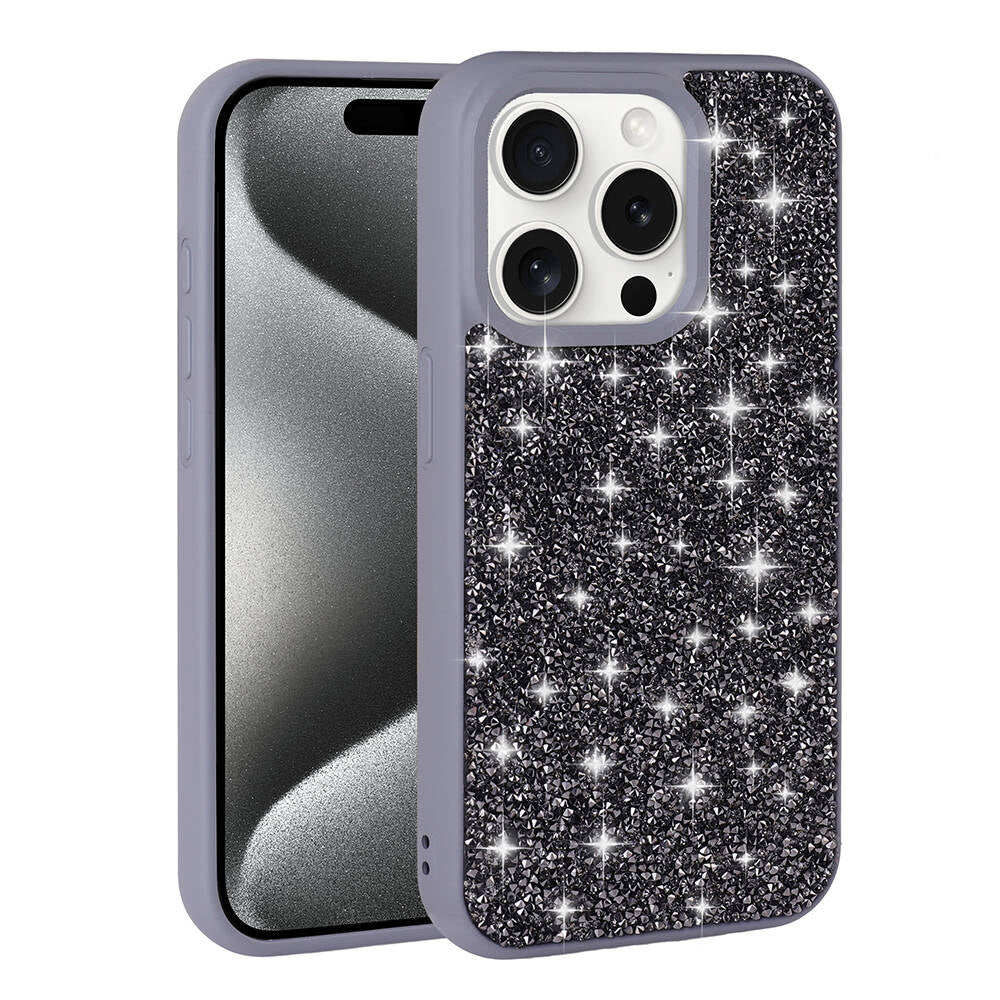 Apple iPhone 15 Pro Kılıf Parlak Taşlı Tasarım Zore Pırlanta Kapak Gri
