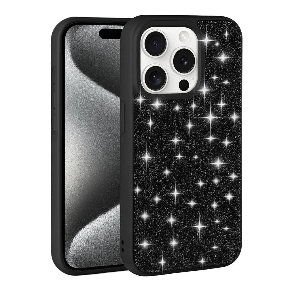 Apple iPhone 15 Pro Kılıf Parlak Taşlı Tasarım Zore Pırlanta Kapak Gri