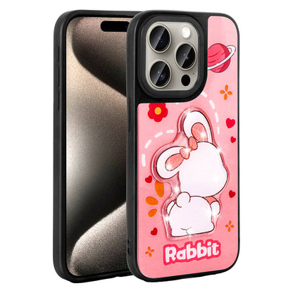 Apple iPhone 15 Pro Kılıf Parlayan Kabartmalı İkonik Figürlü Zore Amas Silikon Kapak Pembe