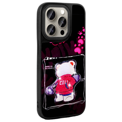 Apple iPhone 15 Pro Kılıf Parlayan Kabartmalı İkonik Figürlü Zore Amas Silikon Kapak Siyah