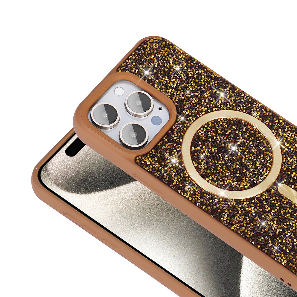 Apple iPhone 15 Pro Kılıf Pırlanta Tasarımlı M-safe Şarj Özellikli Zore Mozaik Silikon Kapak Siyah