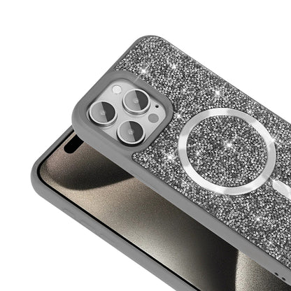 Apple iPhone 15 Pro Kılıf Pırlanta Tasarımlı M-safe Şarj Özellikli Zore Mozaik Silikon Kapak Desert Titanyum