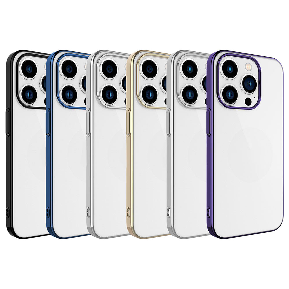 Apple iPhone 15 Pro Kılıf Sert PC Renkli Çerçeveli Zore Riksos Kapak Gümüş