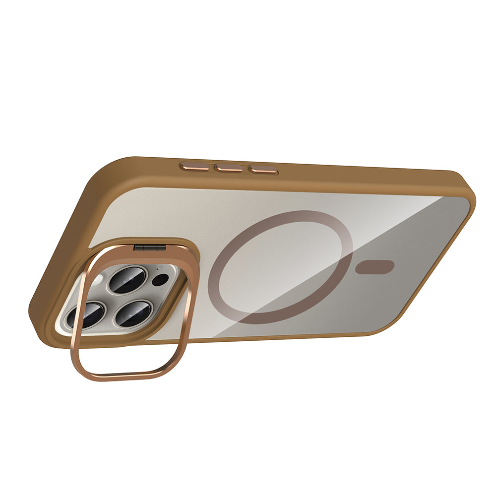 Apple iPhone 15 Pro Kılıf Standlı ve Kamera Lens Hediyeli M-Safe Şarj Özellikli Zore Etro Kapak Lacivert