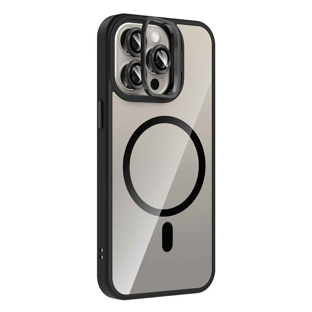 Apple iPhone 15 Pro Kılıf Standlı ve Kamera Lens Hediyeli M-Safe Şarj Özellikli Zore Etro Kapak Lacivert