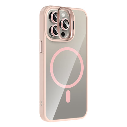 Apple iPhone 15 Pro Kılıf Standlı ve Kamera Lens Hediyeli M-Safe Şarj Özellikli Zore Etro Kapak Gri