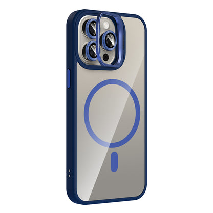 Apple iPhone 15 Pro Kılıf Standlı ve Kamera Lens Hediyeli M-Safe Şarj Özellikli Zore Etro Kapak Gri