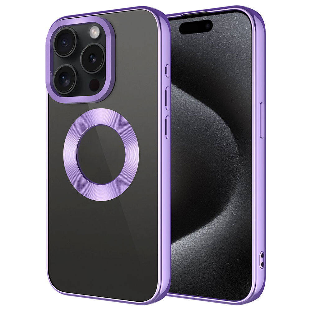 Apple iPhone 15 Pro Kılıf Tek Kamera Çerçeveli Logo Gösteren Zore Omega Kapak Lila