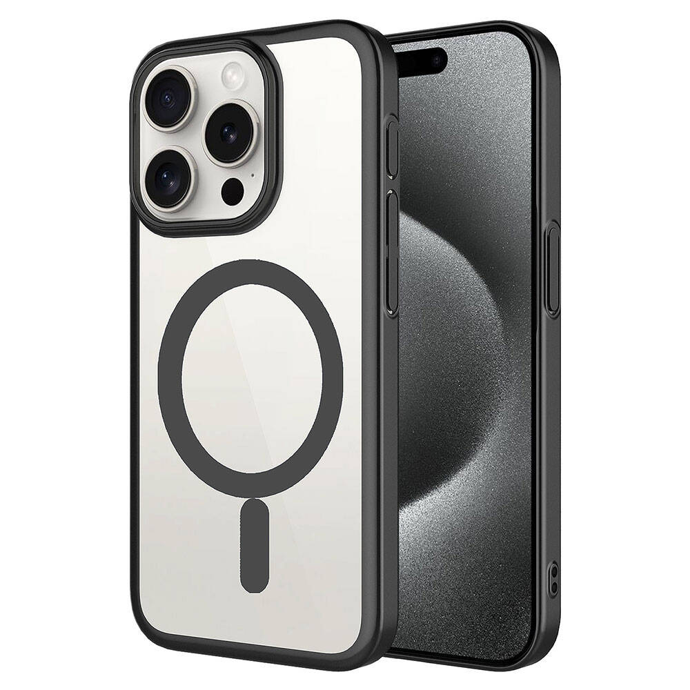 Apple iPhone 15 Pro Kılıf Wireless Şarj Özellikli Sert PC Zore Mat Riksos M-safe Kapak Siyah