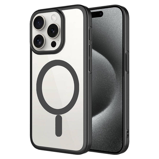 Apple iPhone 15 Pro Kılıf Wireless Şarj Özellikli Sert PC Zore Mat Riksos M-safe Kapak Siyah