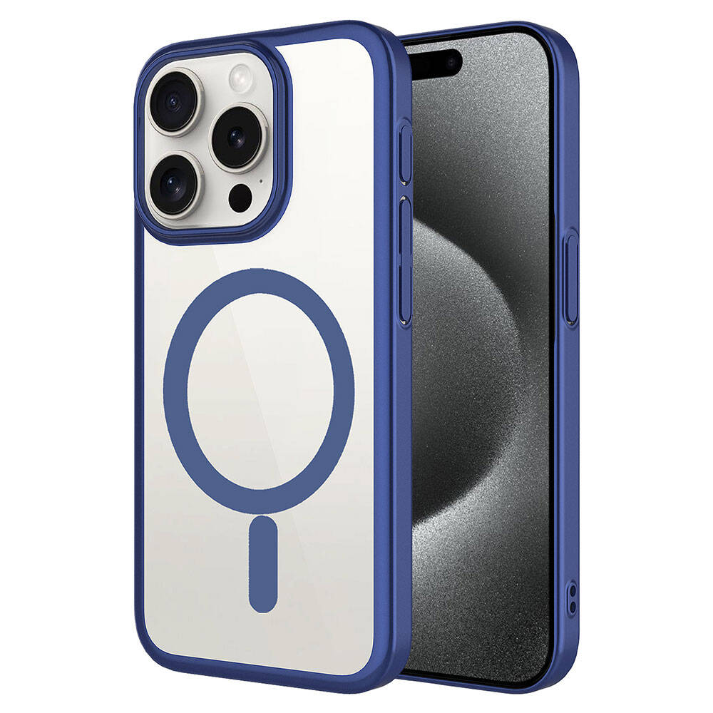 Apple iPhone 15 Pro Kılıf Wireless Şarj Özellikli Sert PC Zore Mat Riksos M-safe Kapak Lacivert