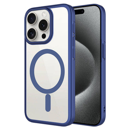 Apple iPhone 15 Pro Kılıf Wireless Şarj Özellikli Sert PC Zore Mat Riksos M-safe Kapak Lacivert