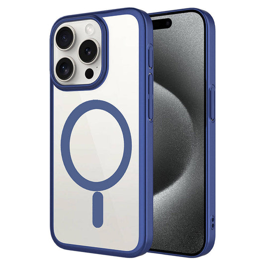 Apple iPhone 15 Pro Kılıf Wireless Şarj Özellikli Sert PC Zore Mat Riksos M-safe Kapak Lacivert