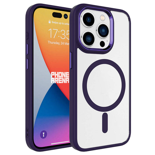 Apple iPhone 15 Pro Kılıf Wireless Şarj Özellikli Zore Krom M-safe Silikon Kapak Lila