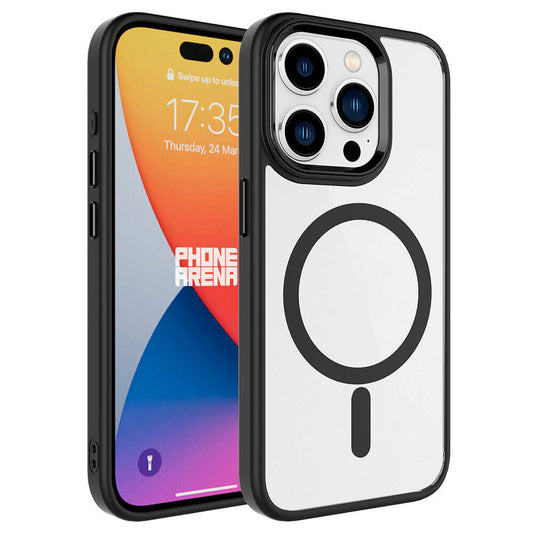 Apple iPhone 15 Pro Kılıf Wireless Şarj Özellikli Zore Krom M-safe Silikon Kapak Siyah