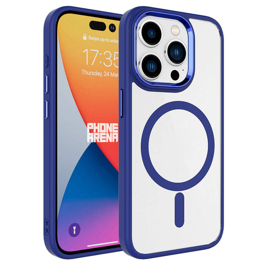 Apple iPhone 15 Pro Kılıf Wireless Şarj Özellikli Zore Krom M-safe Silikon Kapak Lacivert