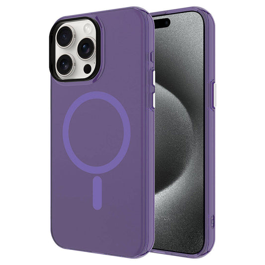 Apple iPhone 15 Pro Kılıf Zore M-safe Şarj Özellikli Buzlu Transparan C-Pro Sert Kapak Derin Mor