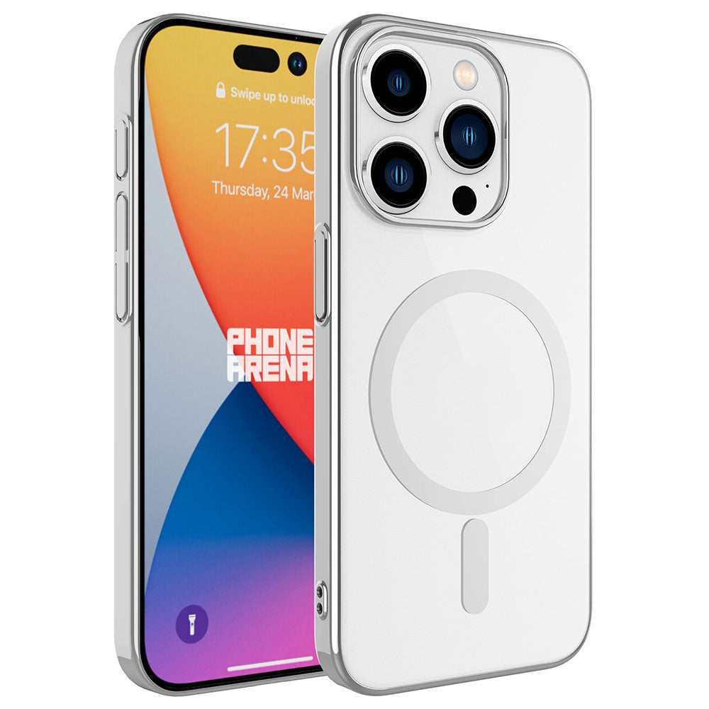 Apple iPhone 15 Pro Kılıf Zore Wireless Şarj Özellikli Pixel M-safe Kapak Gümüş